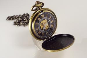 Pocket Watch Custom Engraved Personalized Bronze Color Mechanical Wind Up Skeleton Dial Vintage Look - Hand Engraved