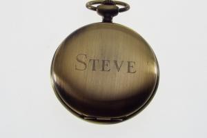 Pocket Watch Custom Engraved Personalized Bronze Color Mechanical Wind Up Skeleton Dial Vintage Look - Hand Engraved