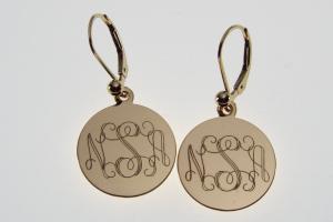 Monogram Earrings Personalized Gold Filled 3/4 Inch 18 mm Round Disc Choose Lever Back or Wires - Custom Engraved