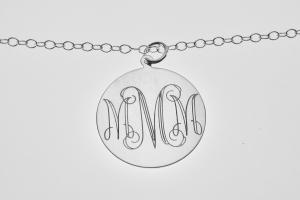 Monogram Jewelry Personalized Custom Engraved Sterling Silver 1 Inch Round Monogram Necklace - Hand Engraved