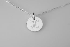 Monogram Jewelry Custom Engraved Personalized Sterling Silver 3/4 Inch Round Monogram Necklace - Hand Engraved