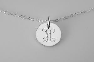 Monogram Jewelry Custom Engraved Personalized Sterling Silver 3/4 Inch Round Monogram Necklace - Hand Engraved