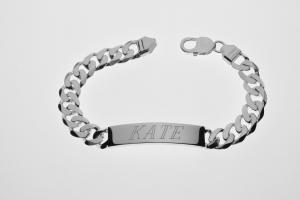 Custom Engraved ID Bracelet Sterling Silver 8 Inch Length Personalized Heavy Curb Link- Hand Engraved