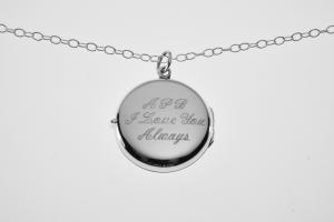 Engraved Sterling Silver Round Floral Design Locket One Inch on 18 inch Sterling Silver Chain Hand Engraved