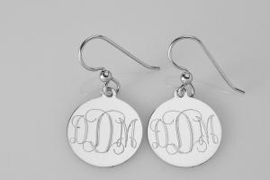Custom Engraved Monogram Earrings Personalized Small 1/2 Inch Sterling Silver Choose Lever Back or Wires - Hand Engraved