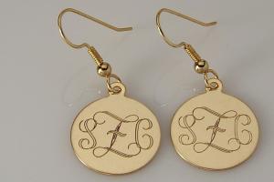 Monogram Earrings Personalized Gold Filled 3/4 Inch 18 mm Round Disc Choose Lever Back or Wires - Custom Engraved