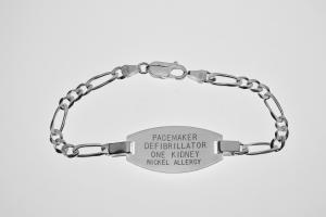 Custom Engraved Personalized Sterling Silver Medic Alert Bracelet 7.5 Inch Length- Hand Engraved