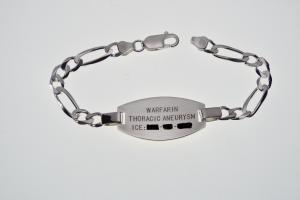 Custom Engraved Personalized Sterling Silver Medic Alert Bracelet 7.5 Inch Length- Hand Engraved
