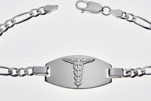 Custom Engraved Personalized Sterling Silver Medic Alert Bracelet 8 Inch Length- Hand Engraved
