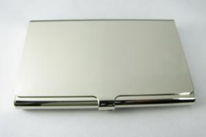 Custom Engraved Personalized High Polish Silver Business Card Holder -Hand Engraved