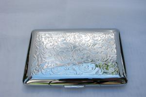 Custom Engraved Business Card Case Paisley Design Business Card or Single Sided Cigarette Case  -Hand Engraved