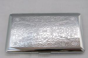 Custom Engraved Personalized 120s Cigarette Case Double Sided with Scroll Design  -Hand Engraved