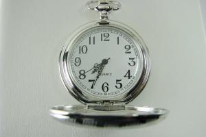 Pocket Watch Custom Engraved Personalized Quartz Watch with Vertical Stripes and Oval Crest - Hand Engraved