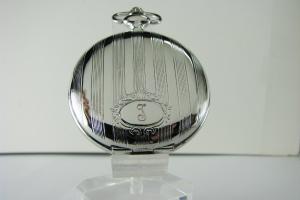 Pocket Watch Custom Engraved Personalized Quartz Watch with Vertical Stripes and Oval Crest - Hand Engraved