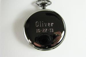 Pocket Watch Custom Engraved Personalized Gloss Black Mechanical Wind Up Watch with Skeleton Dial - Hand Engraved