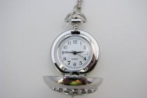 Personalized Pendant Watch Custom Engraved Necklace Watch Black Enamel and Crystals  - Hand Engraved