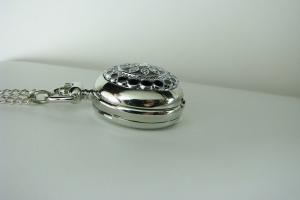 Personalized Pendant Watch Custom Engraved Necklace Watch Black Enamel and Crystals - Hand Engraved