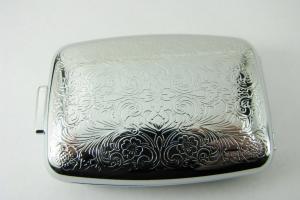 Custom Engraved Pill Box Personalized Scroll Design Silver Two Roomy Compartments -Hand Engraved