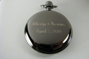 Personalized Pocket Watch Custom Engraved Gloss Black Quartz Pocket Watch with White Dial - Hand Engraved