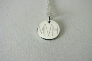 Engraved Monogram Jewelry Personalized Sterling Silver Round Monogram Necklace Small - Hand Engraved