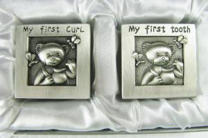 Baby Gift Custom Engraved Personalized Pewter Finish First Tooth and First Curl Keepsake Boxes - Hand Engraved
