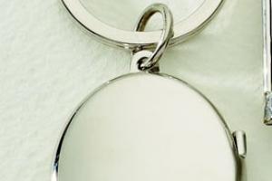 Photo Locket Keychain Personalized Custom Engraved Silver High Polish Oval - Hand Engraved