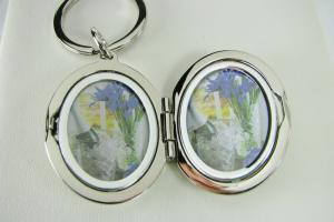 Photo Locket Keychain Personalized Custom Engraved Silver High Polish Oval - Hand Engraved