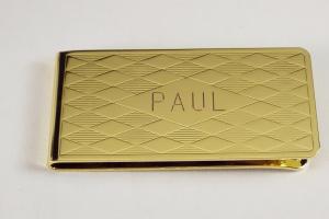 Custom Engraved Personalized Money Clip Gold Plated Diamond Pattern - Hand Engraved