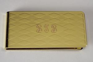 Custom Engraved Personalized Money Clip Gold Plated Diamond Pattern  - Hand Engraved