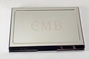 Custom Engraved Personalized Chrome Plated Business Card Holder -Hand Engraved