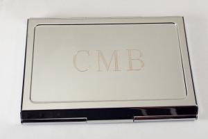 Custom Engraved Personalized Chrome Plated Business Card Holder  -Hand Engraved