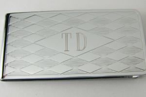 Custom Engraved Personalized Money Clip Chrome Plated with Diamond Pattern - Hand Engraved