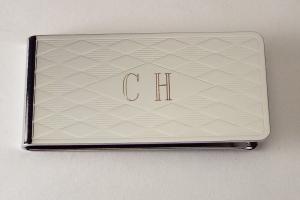 Custom Engraved Personalized Money Clip Chrome Plated with Diamond Pattern - Hand Engraved