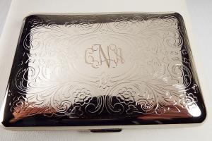 Custom Engraved Personalized Business Card Case or Kings Cigarette Case Double Sided Scroll Design -Hand Engraved