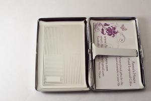 Business Card Case Custom Engraved Personalized Silver Checkerboard Design -Hand Engraved