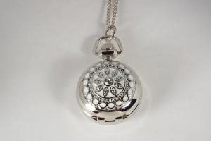 Personalized Pendant Watch Custom Engraved Necklace Watch White Enamel and Crystals - Hand Engraved
