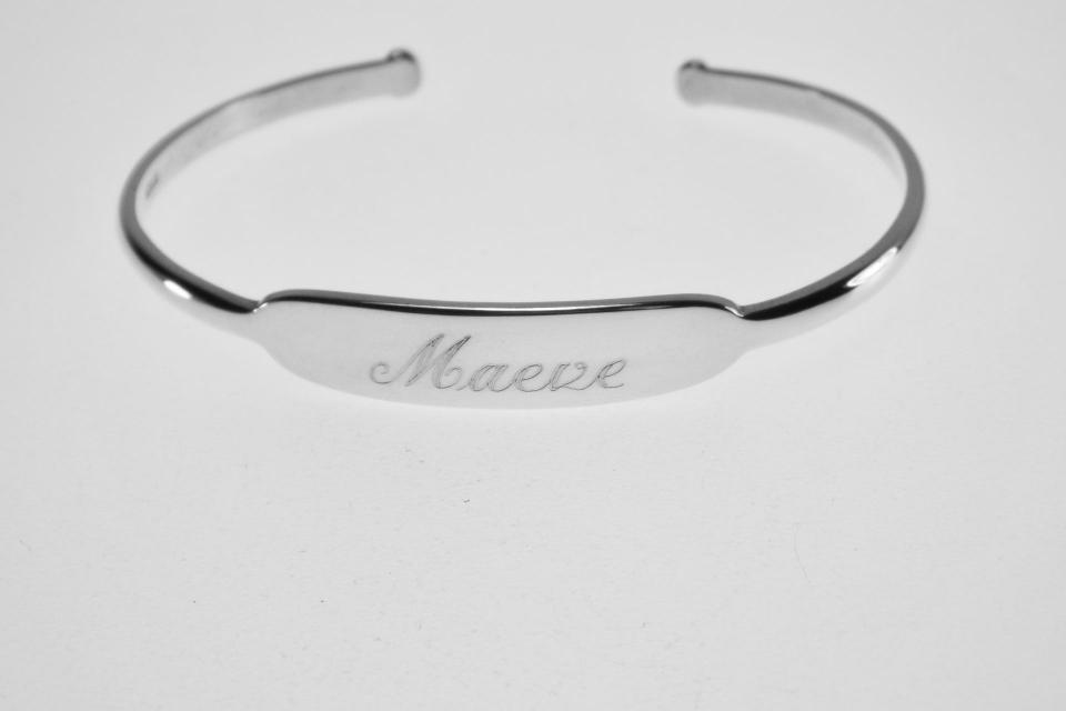 Custom Engraved Name Bracelet Personalized Sterling Silver Cuff Style Name or Initial - Hand Engraved