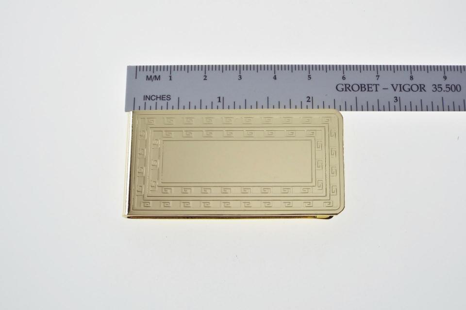 Custom Engraved Money Clip Personalized Gold Tone with Greek Key Design  -Hand Engraved