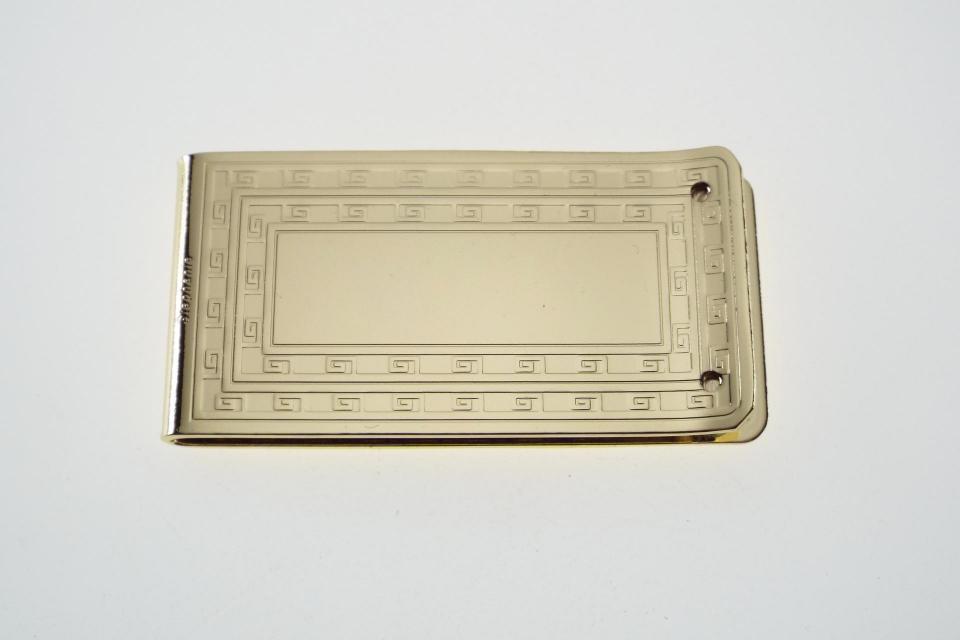 Custom Engraved Money Clip Personalized Gold Tone with Greek Key Design  -Hand Engraved