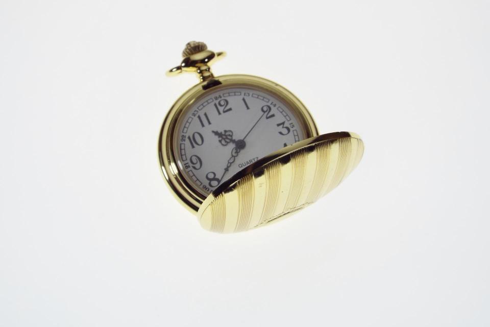 Pocket Watch Personalized Goldtone Quartz Watch with Vertical Stripes and Oval Crest - Hand Engraved