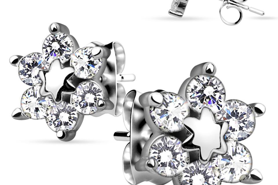 Sterling Silver Sparkling Stars CZ Earrings 