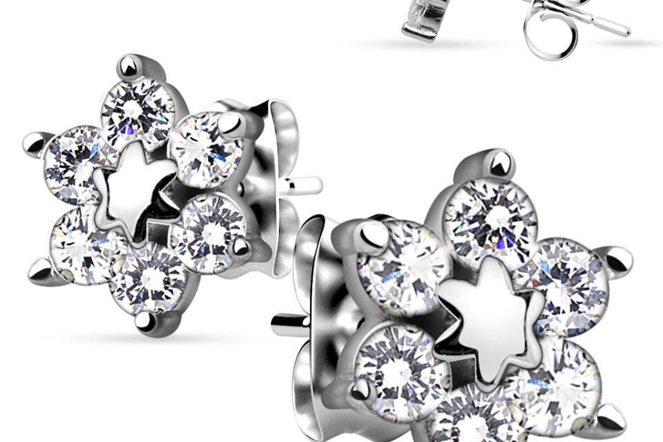 Sterling Silver Sparkling Stars CZ Earrings