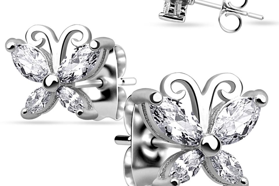 Sterling Silver Butterfly Earrings with Sparkling CZ Accents