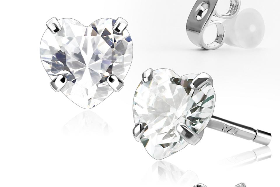 Sparkling Heart Shape CZ Sterling Silver Post Earrings 