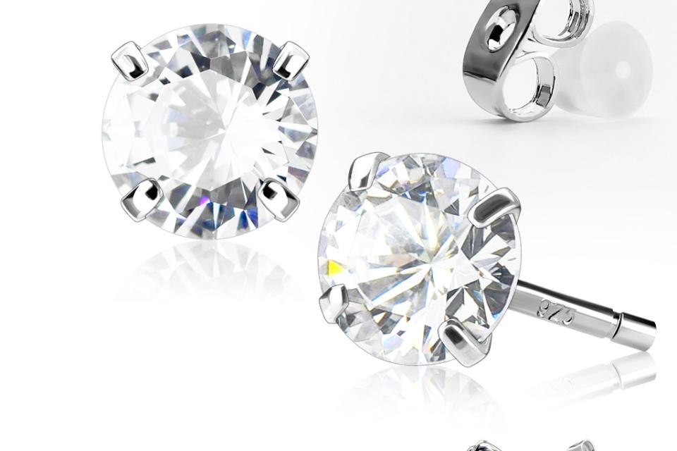 Classic Round CZ Stud Sterling Silver Post Earrings 