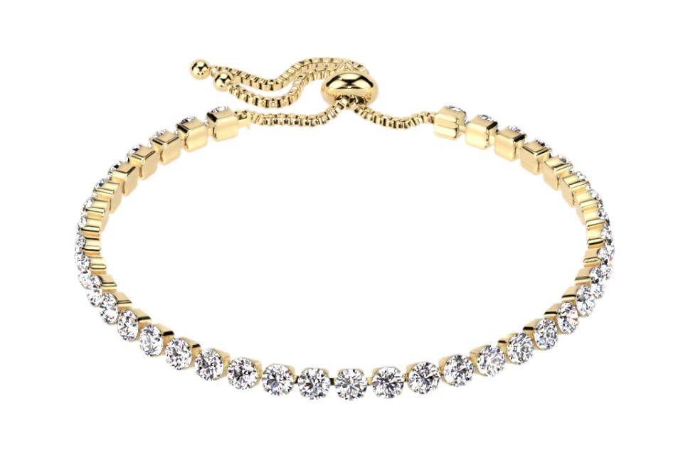 Yellow Gold Plated Stainless Steel Tennis Bracelet with Sparkling CZs Adjustable Length 