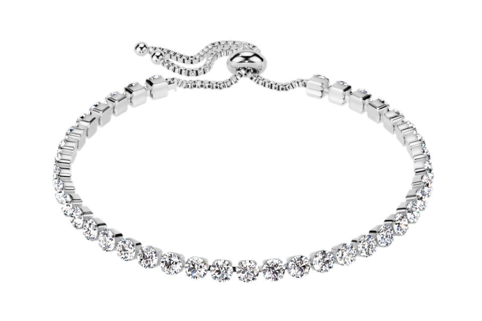 Stainless Steel Tennis Bracelet with Sparkling CZs Adjustable Length 