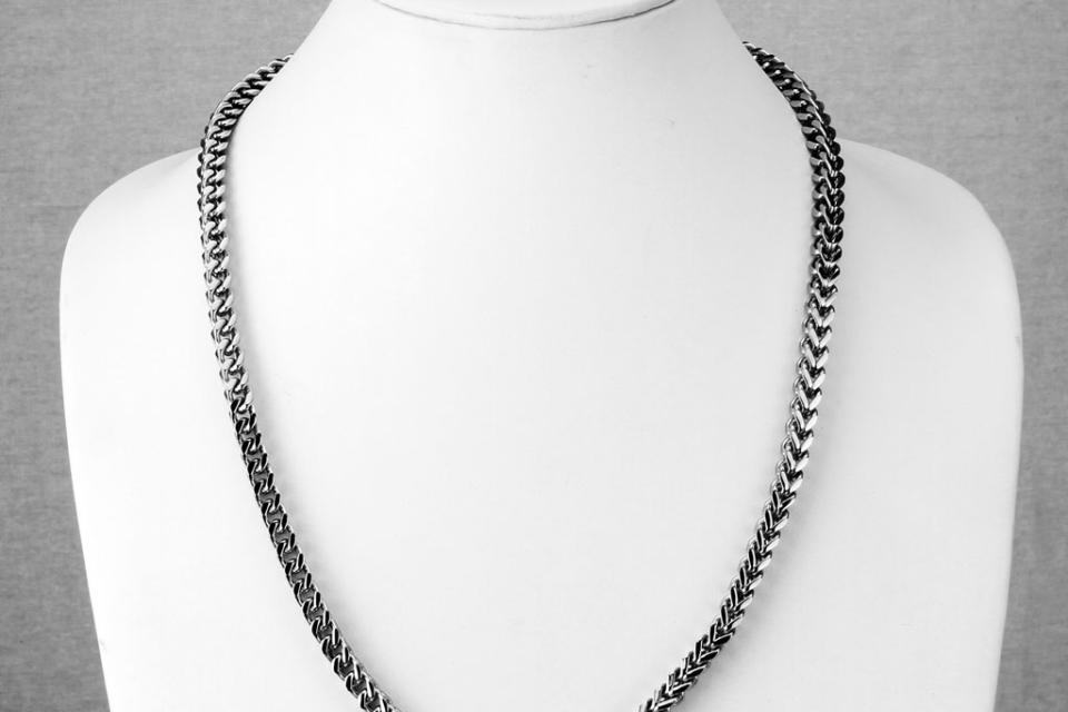 Stainless Steel Designer Chain Necklace 24 Inch Length Woven Box Square Links