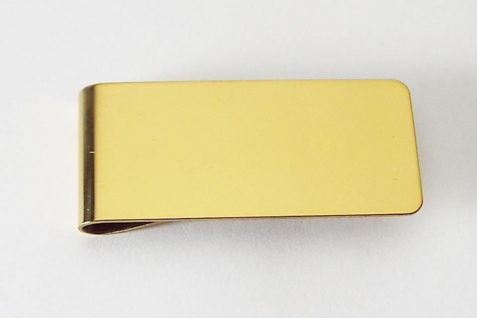 Custom Engraved Personalized Money Clip Gold Tone High Polish Wide - Hand Engraved