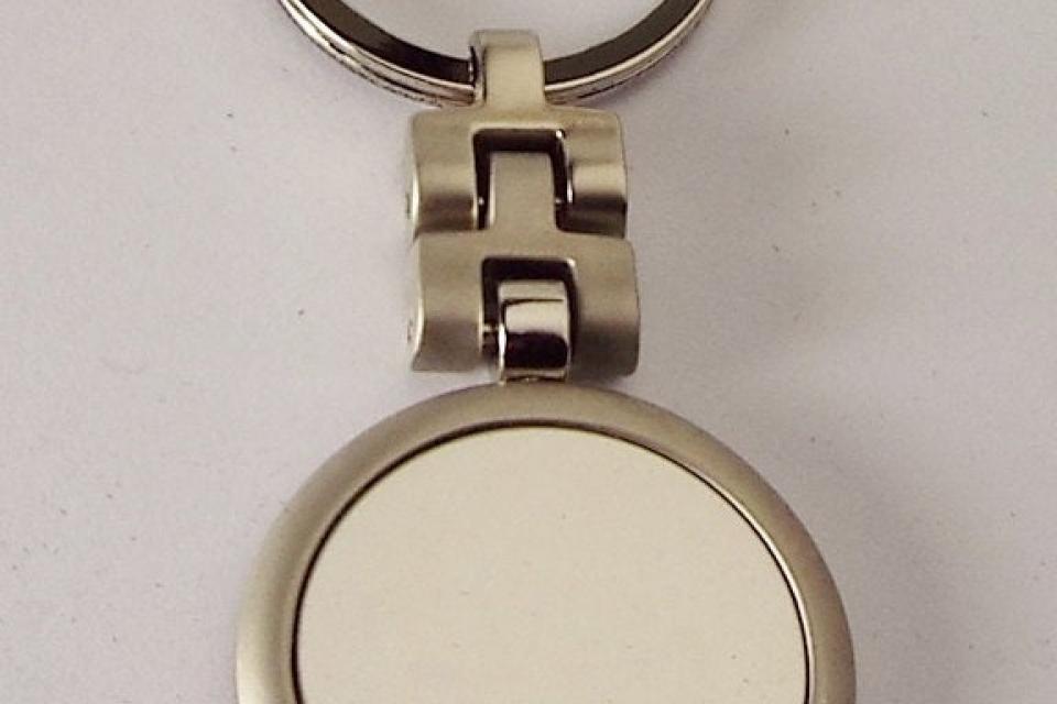 Personalized Custom Engraved Round Key Chain Silver Matte and High Polish - Hand Engraved
